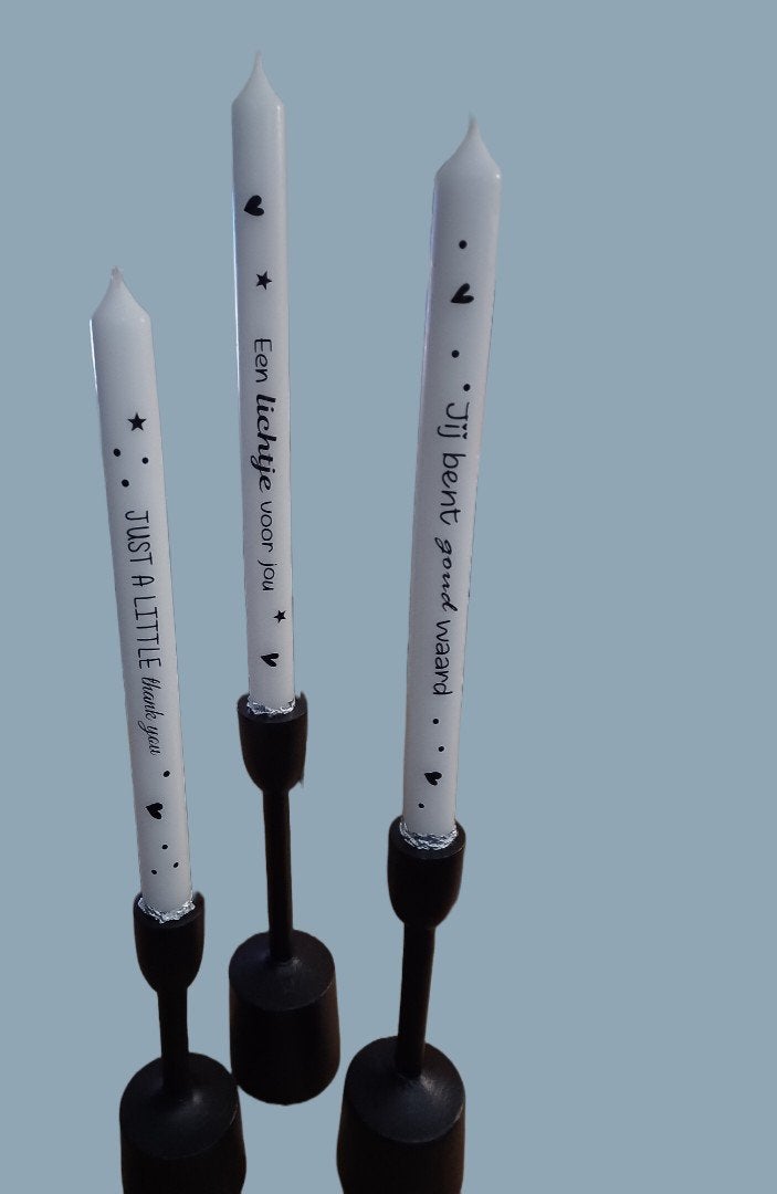Witte kaarsen met tekst - Set van 3 of losse kaars, Wit, Ophalen of Verzenden, Kaars, Was