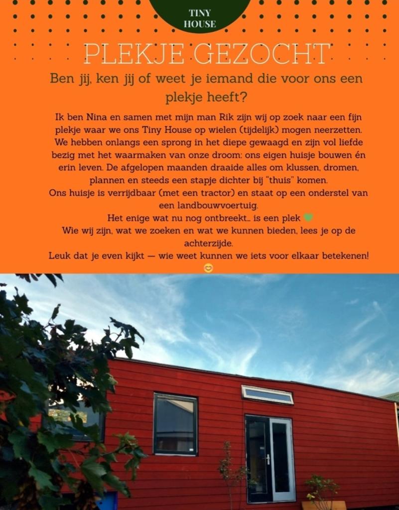 Tiny House + twee gezellige mensen zoeken nieuwe plek