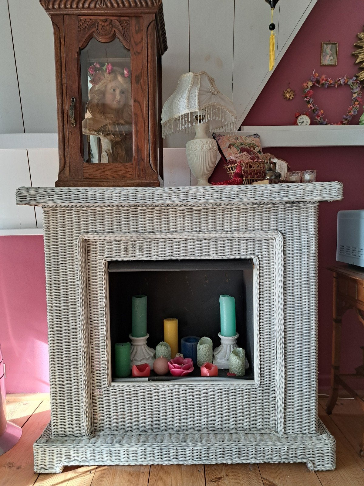 Brocante riet haard schouw open haard voor serre kas veranda, Huis en Inrichting, Haarden, Ophalen, Vrijstaande haard, Overige soorten