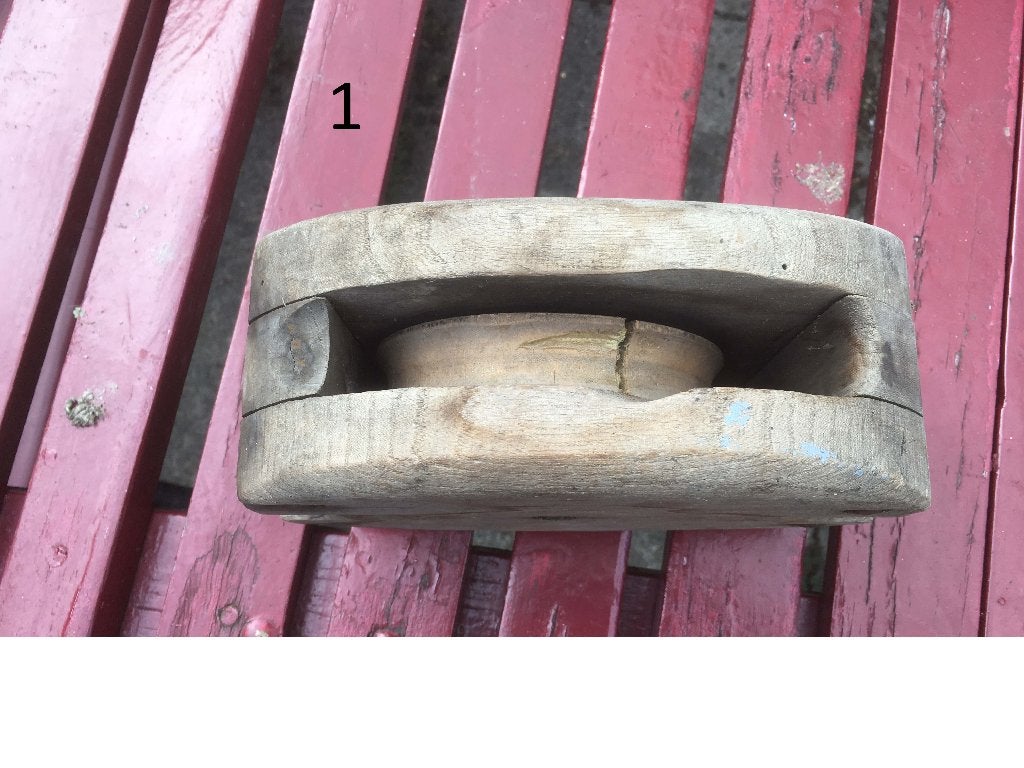 antiek houten hijsblok katrol (3 stuks), Ophalen of Verzenden, Gebruikt, Handmatig