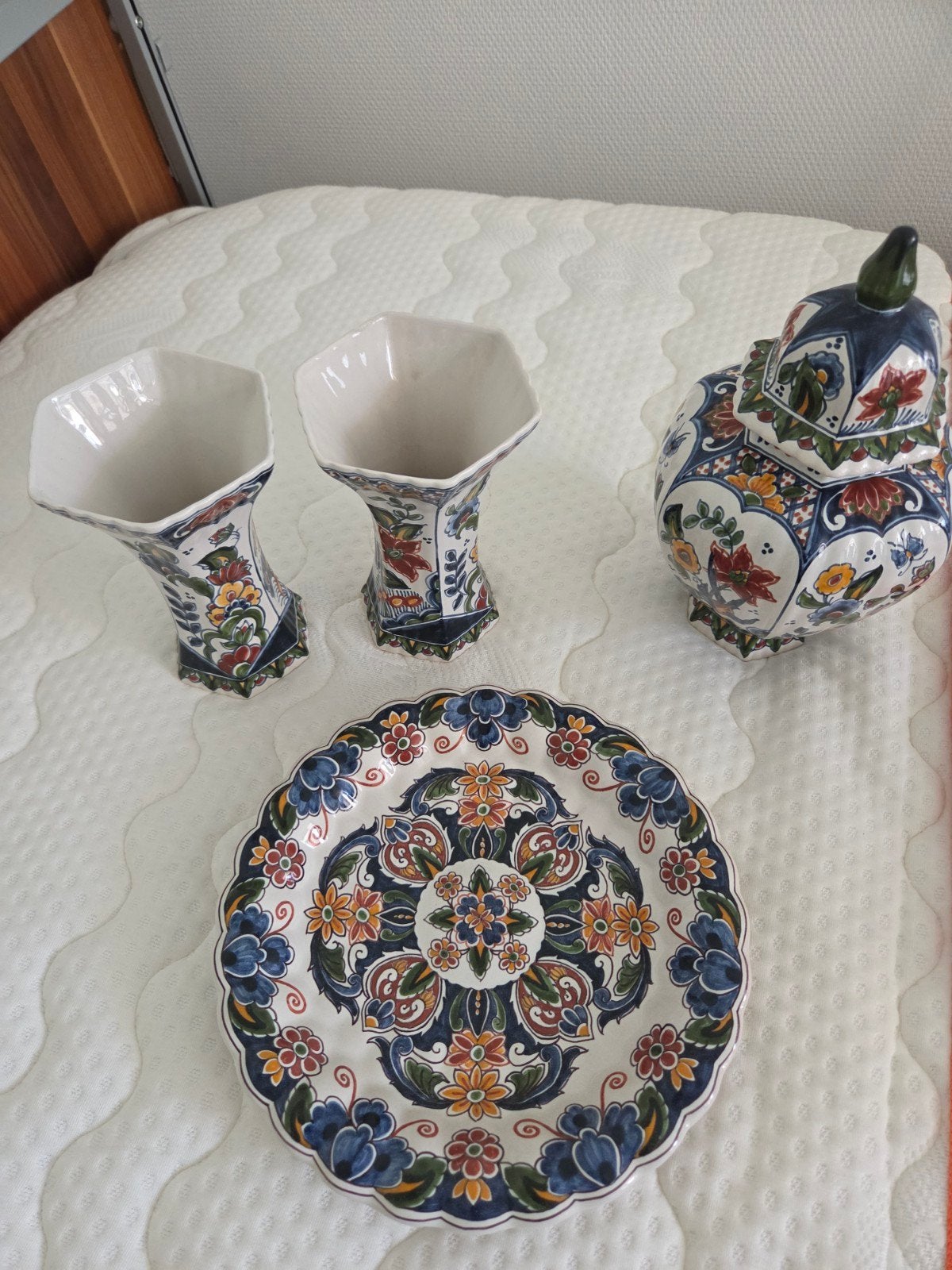 Delfts Blauw Stijl Keramiek Set: Vazen, Pot en Schaal, Ophalen