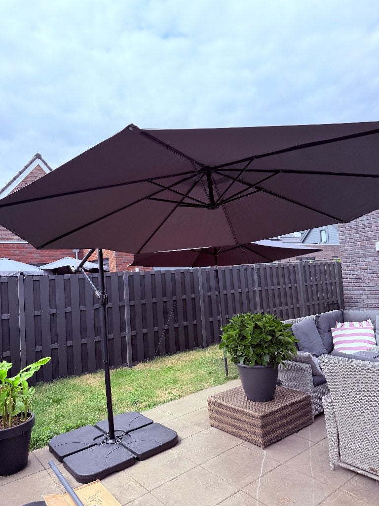 NIEUWE Zweef Parasol 3.5 X 3.5 Meter Met Hoes, Ophalen, Nieuw, Zweefparasol, Verstelbaar