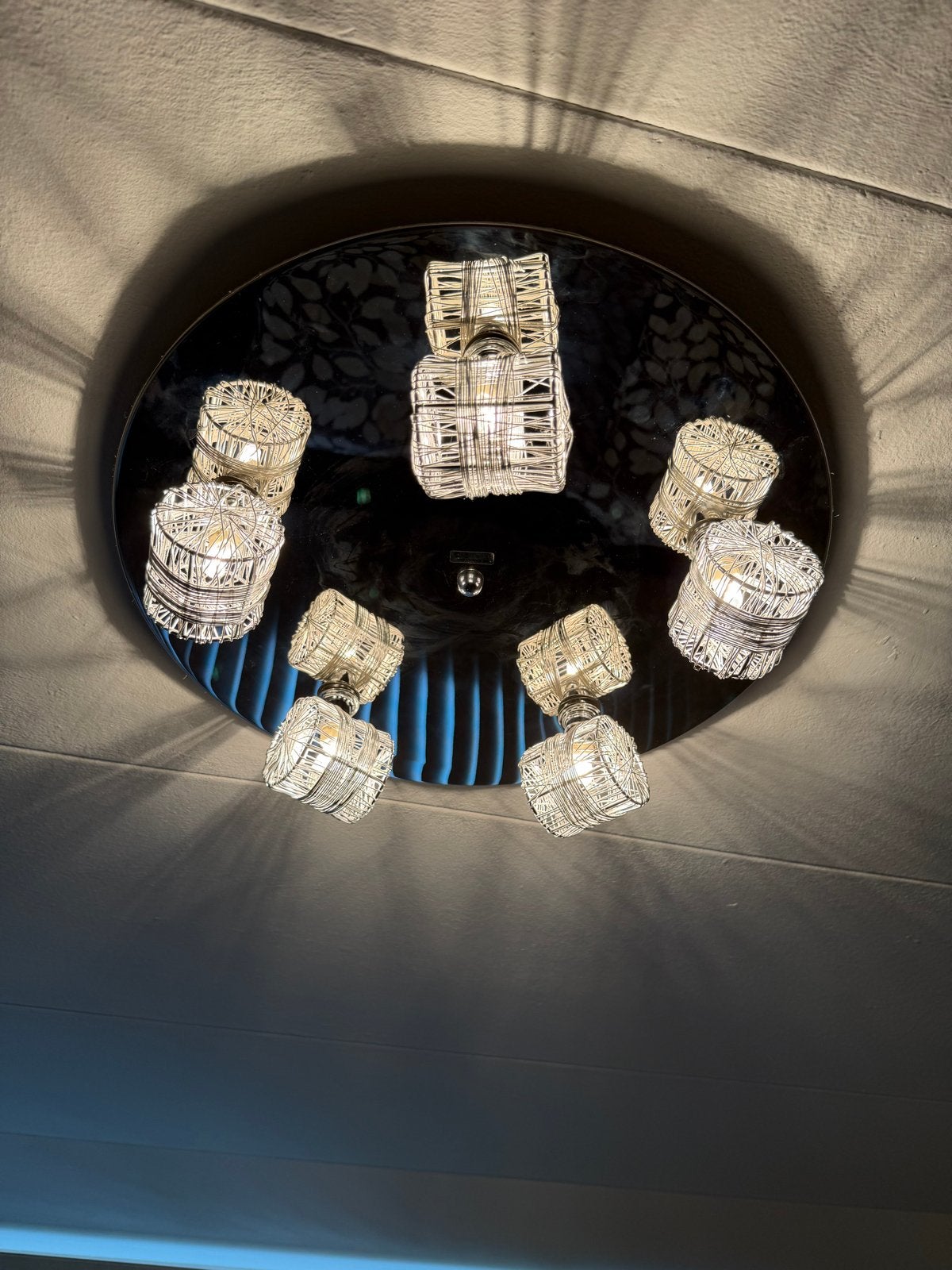 Zilveren Plafondlamp met Spiegel en 8 Lichtpunten, Ophalen, Zilver, Gebruikt, Modern