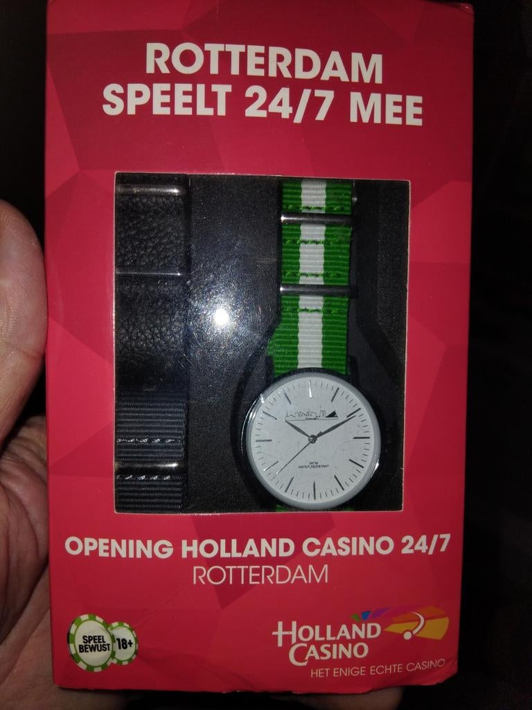 Holland Casino Rotterdam Horloge - Nieuw in doos, Overige merken, Overige materialen, Leer, Polshorloge