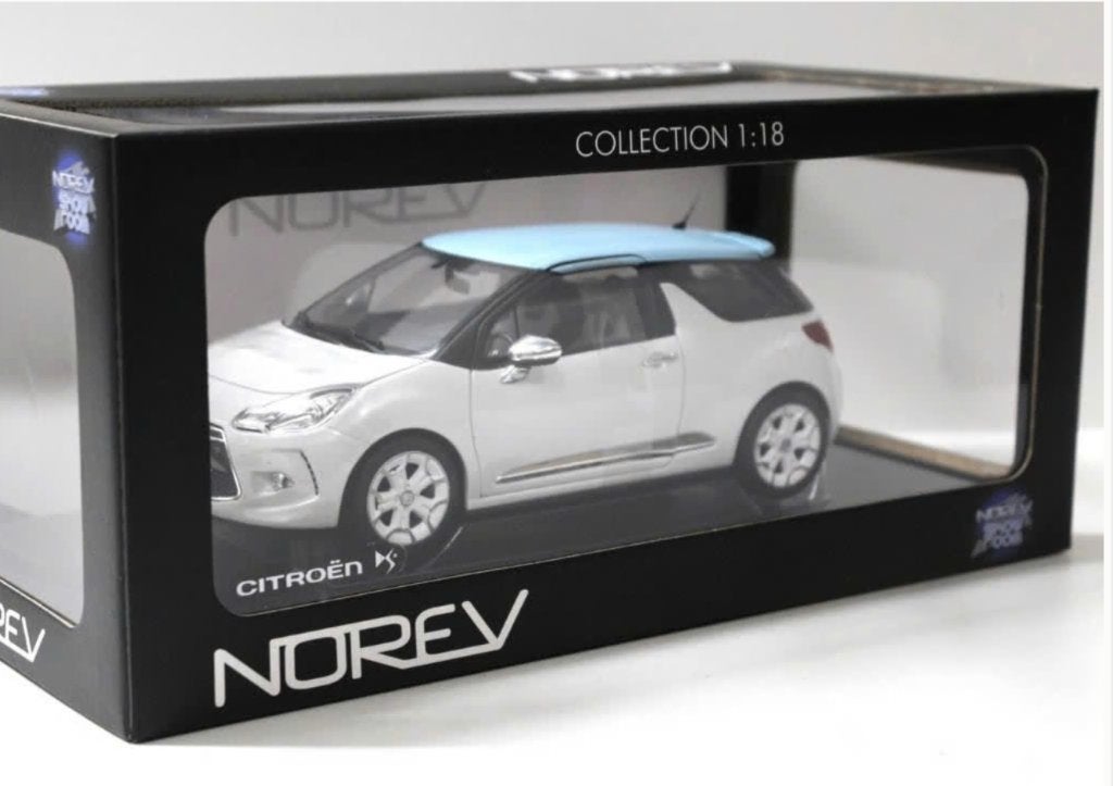 CITROEN DS3 2010 Wit & L.Blauw schaal 1/18 Norev ref. 181540, Hobby en Vrije tijd, Modelauto's | 1:18, Verzenden, Nieuw, Auto