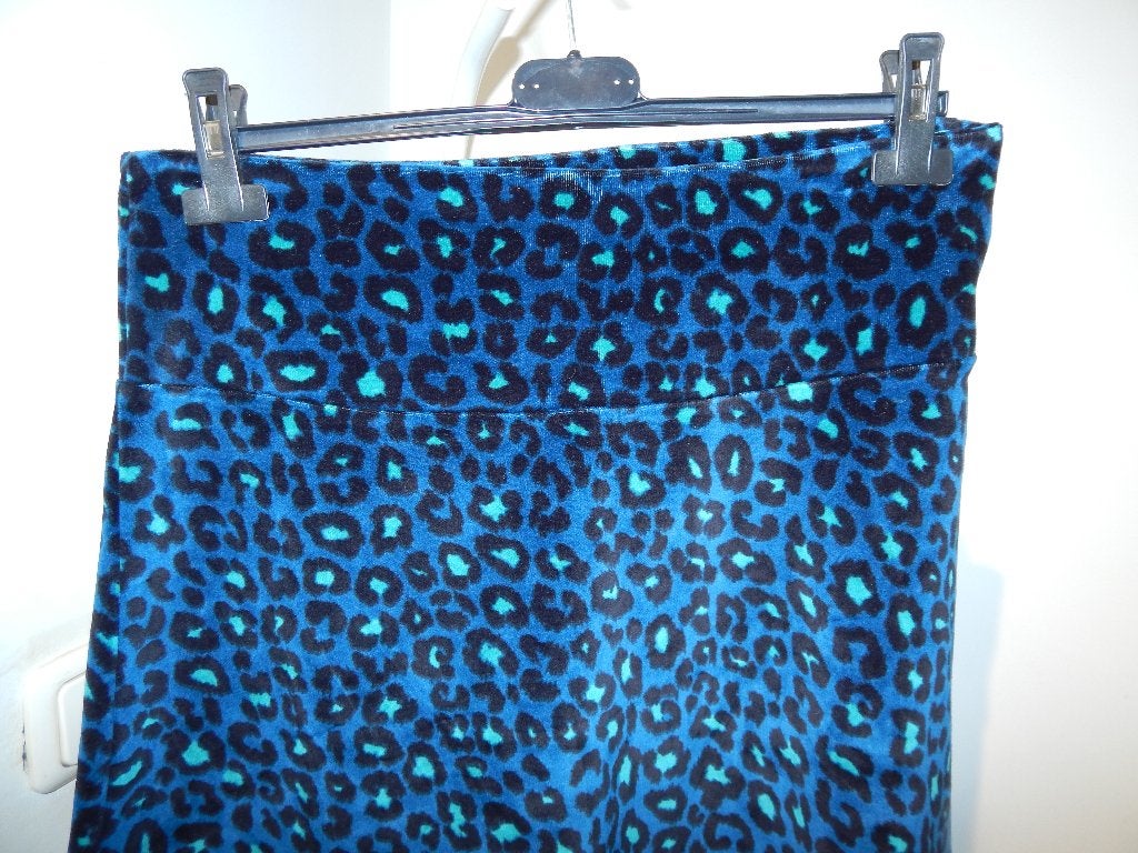 King Louie velvet velourse rok leopard printje nacht blauw M, Maat 38/40 (M), Zo goed als nieuw, King Louie, Boven de knie