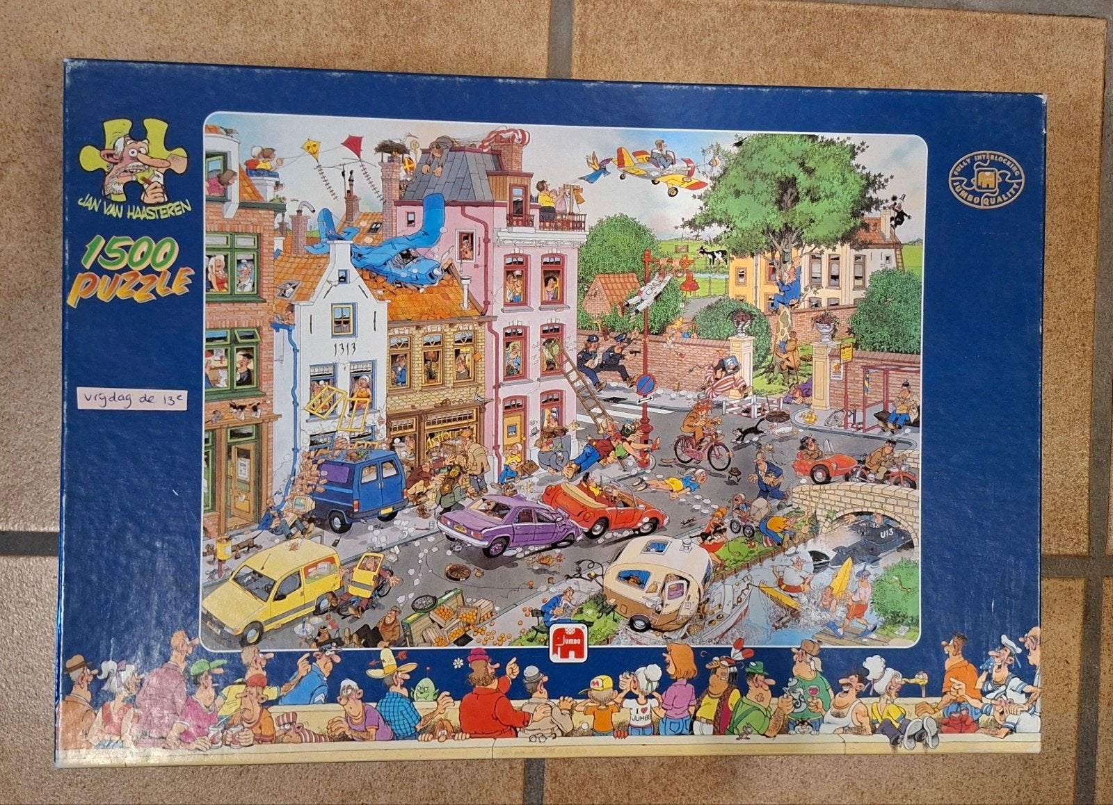 Jan van Haasteren puzzel 1500 stukjes - Vrijdag de 13e, Ophalen of Verzenden, 500 t/m 1500 stukjes, Zo goed als nieuw
