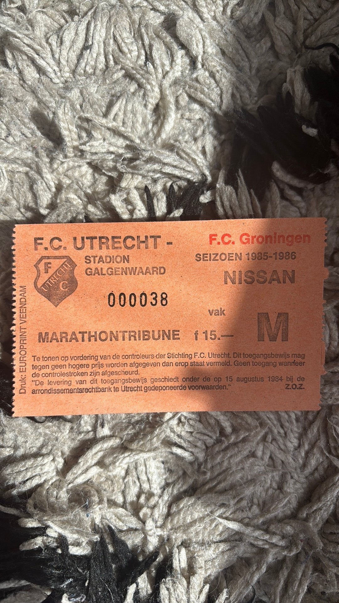 Oud stadionticket utrecht groningen 1985/1986, Verzenden, Zo goed als nieuw, Boek of Tijdschrift