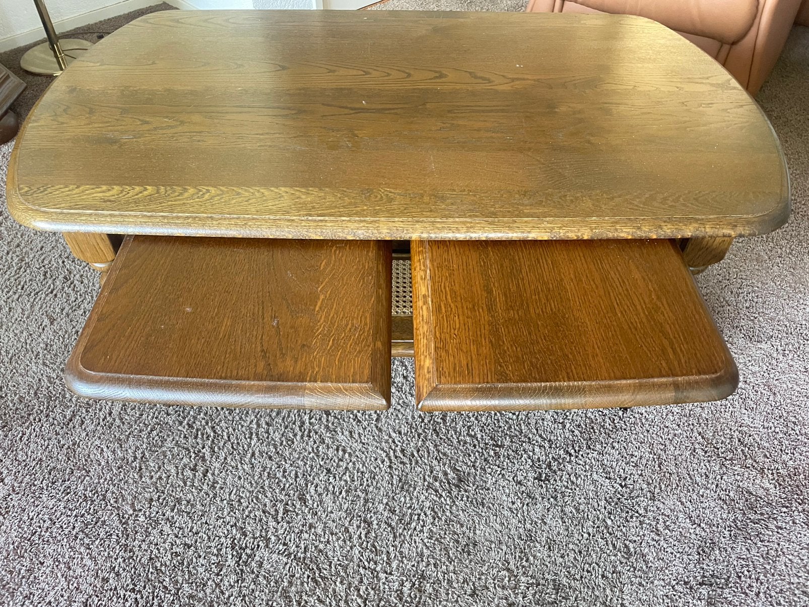 Salontafel met uitschuifbare lades en tafelbladen, Ophalen, Gebruikt, 100 tot 150 cm, 50 tot 100 cm