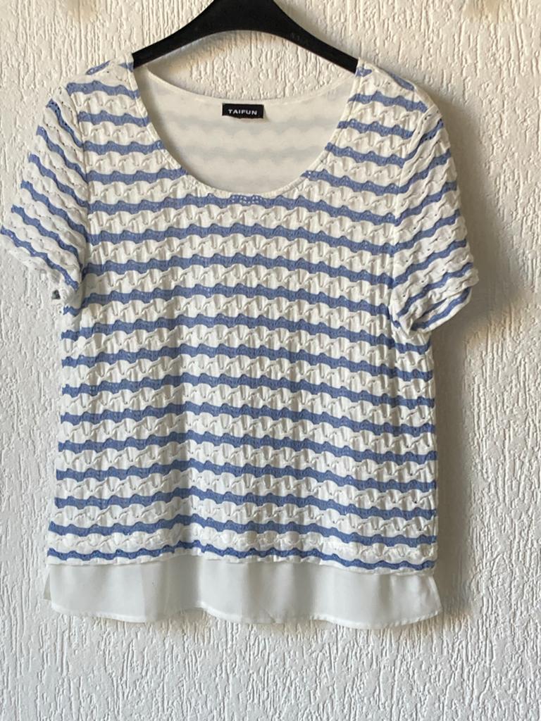 *Sale* Taifun gestreepte top S met blouse-effect, Kleding | Dames, Tops, Zo goed als nieuw, Maat 36 (S), Blauw, Korte mouw, Ophalen of Verzenden