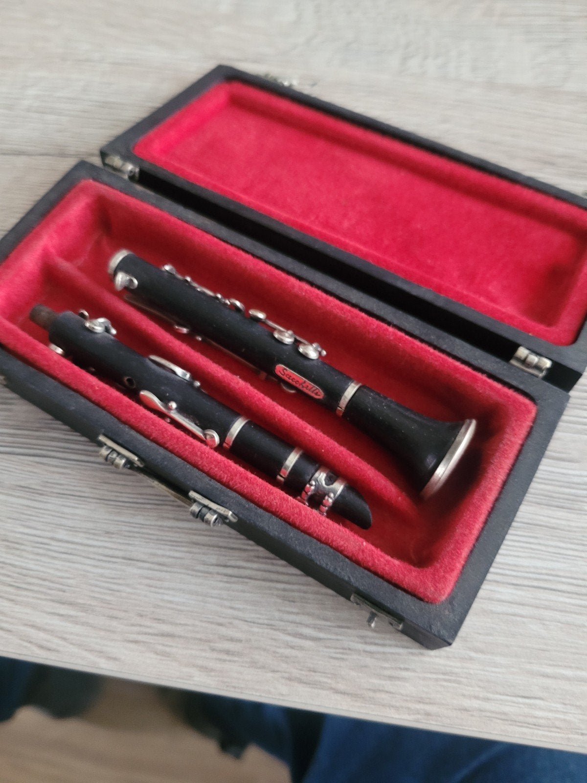 Miniatuur klarinet met koffer - decoratief item, Muziek en Instrumenten, Blaasinstrumenten | Klarinetten, Ophalen, Overige materialen