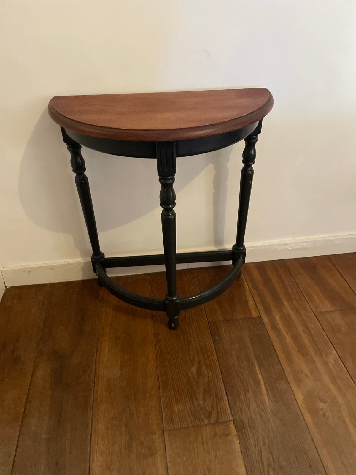 Halfronde bijzettafel / wandtafel - Hout - Zwart/Bruin, Ophalen, Gebruikt, 50 tot 100 cm, Overige vormen