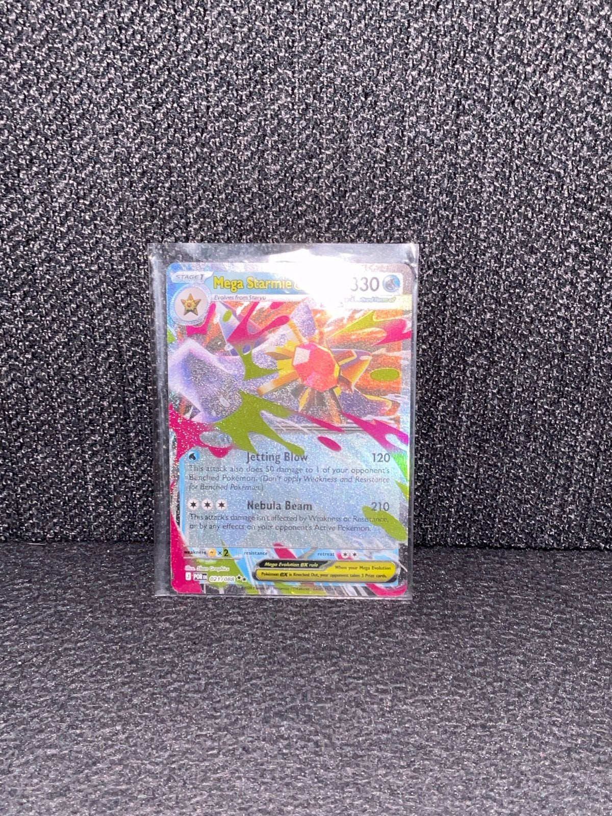Mega Starmie EX Pokémon kaart - Zeldzaam en Foil, Ophalen of Verzenden, Zo goed als nieuw, Losse kaart, Foil