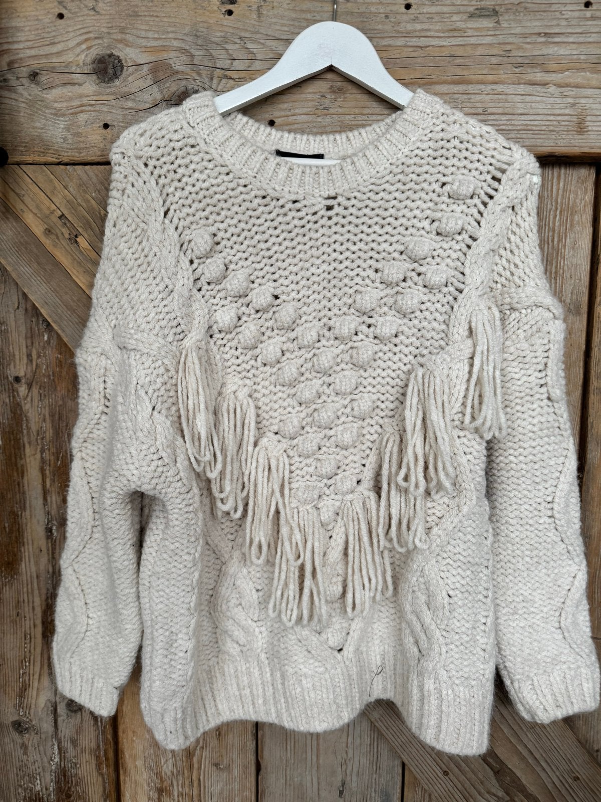 DILVIN Gebreide Trui met Franjes - Nieuw met label, Ophalen of Verzenden, Nieuw, Maat 38/40 (M), Beige
