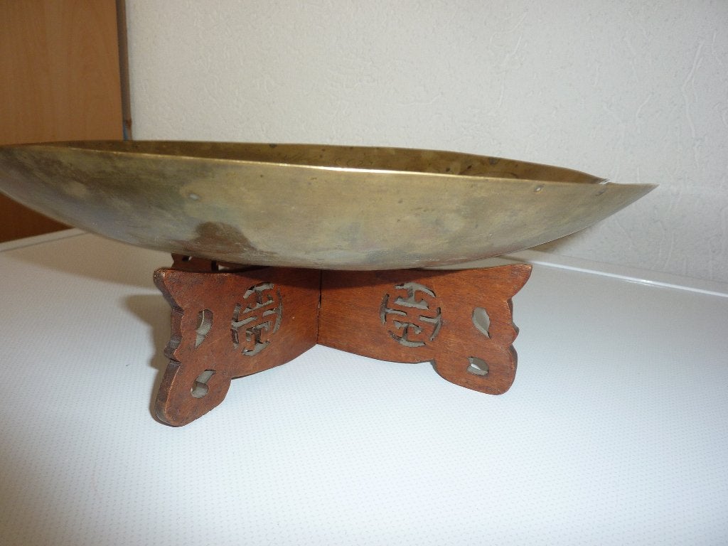 antieke koperen messingen schaal met onderzetter, Antiek en Kunst, Ophalen of Verzenden, Koper