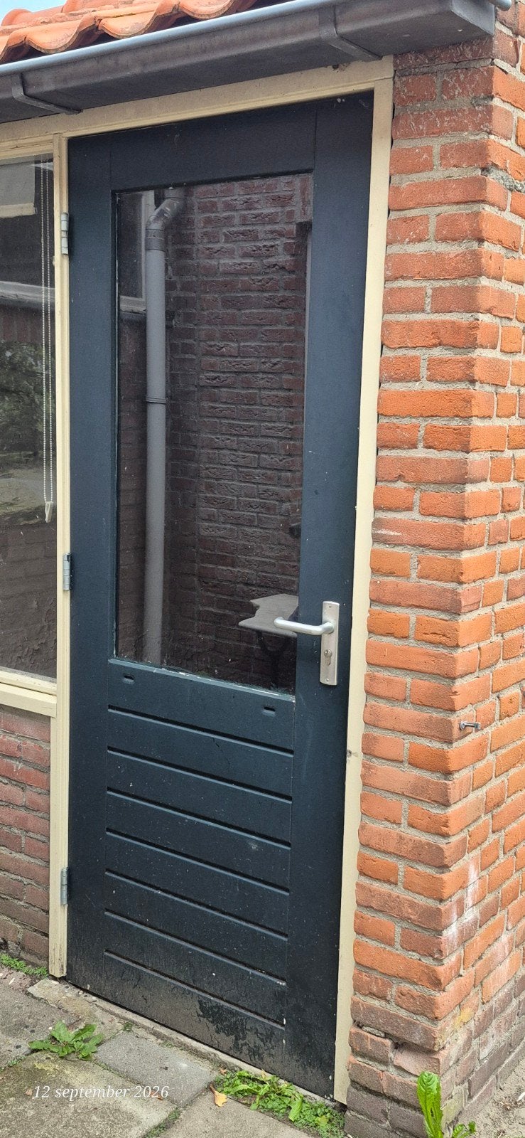 Hardhouten schuurdeur met enkel glas (82x210x4 cm), Doe-het-zelf en Verbouw, Ophalen, Gebruikt, 200 tot 215 cm, Glas