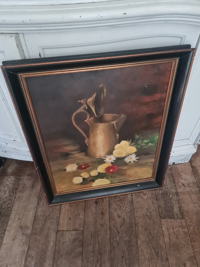 Oud middel groot olieverf schilderij op doek