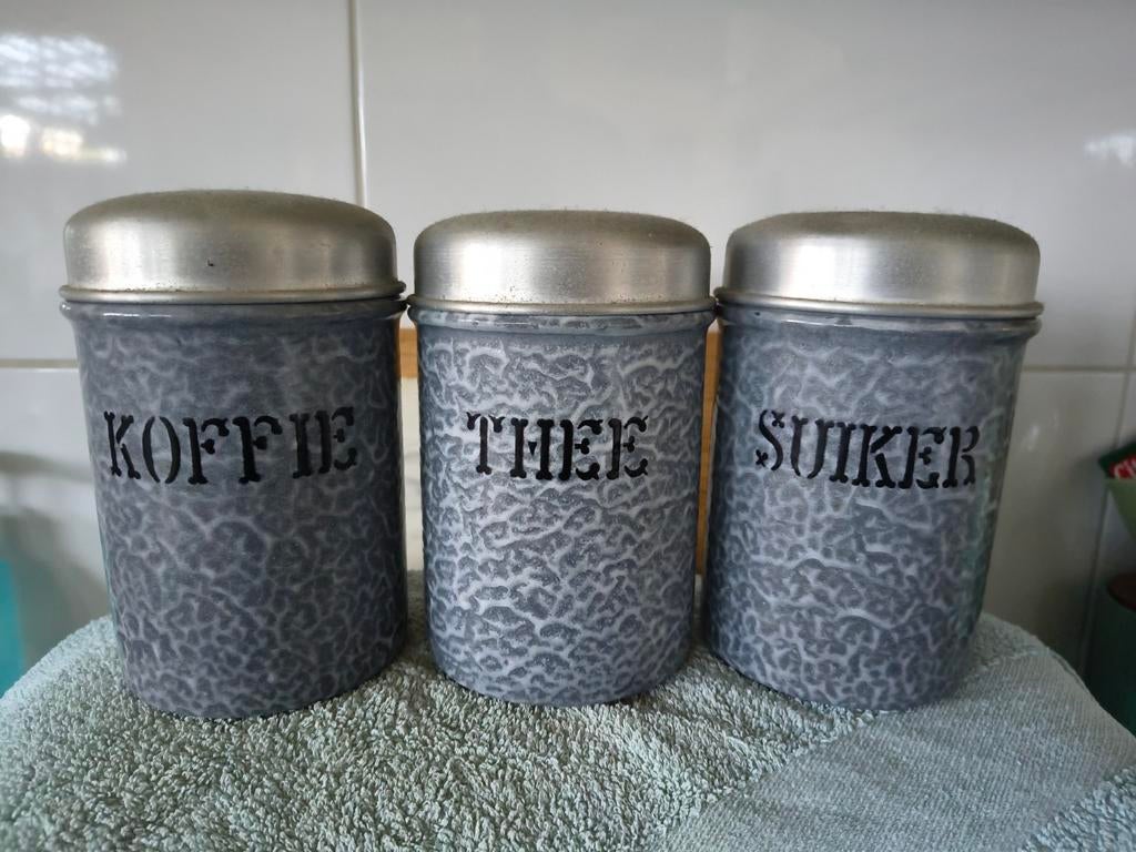 Emaille bussen koffie thee en suiker wolken patroon, Ophalen of Verzenden
