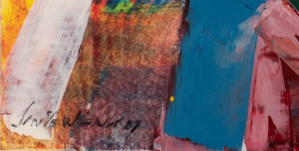 Jan te Wierik (1954) Olie op papier "Abstracte Comp" Ges Ged, Abstract, Papier/karton, Ophalen of Verzenden, Achter glas