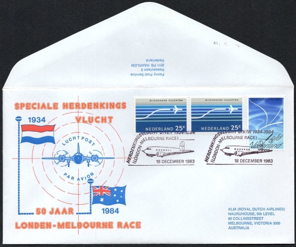 50 jaar Londen-Melbourne Race 1984 - herdenkingsvlucht 1983, Verzenden, Envelop