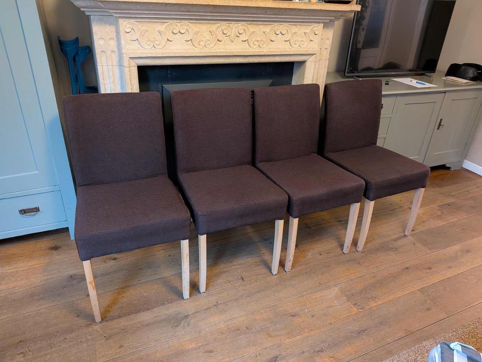 4 bruine stoffen eetkamerstoelen van Goossens.zgan
In zeer n, Huis en Inrichting, Stoelen, Ophalen, Zo goed als nieuw, Bruin