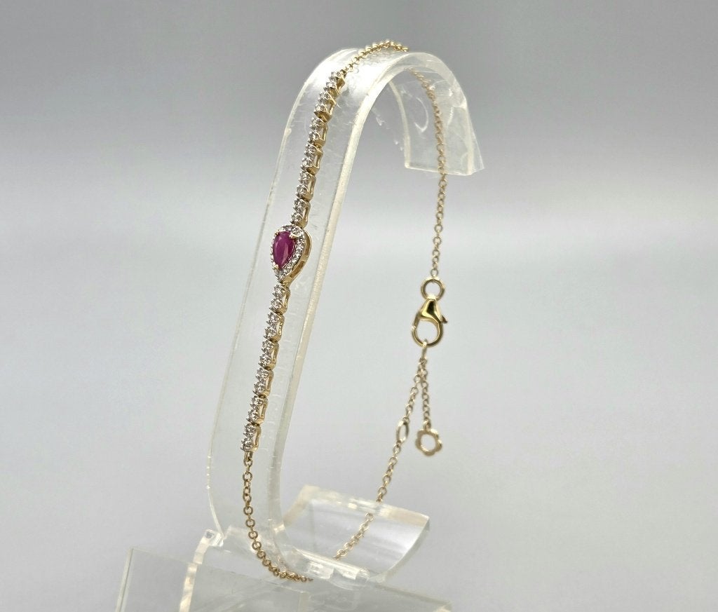 Gouden Vintage armband met robijn en diamanten. 2026/449, Sieraden, Tassen en Uiterlijk, Armbanden, ., Ophalen of Verzenden, Zo goed als nieuw