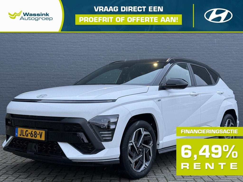 Hyundai Kona 1.6 GDI HEV 141pk DCT N-Line Edition | N-Line S, Auto's, Hyundai, Stof, Gebruikt, 2 kWh, Wit