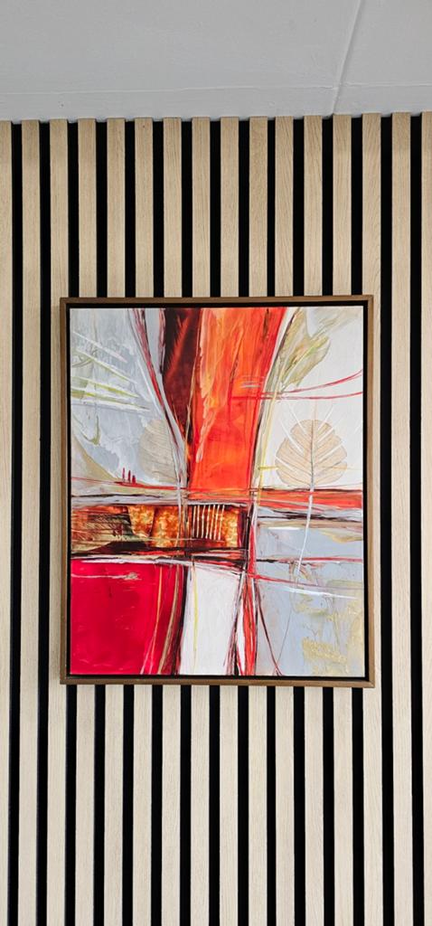 Origineel abstract schilderij Gloria Leconte in houten lijst, Ophalen of Verzenden