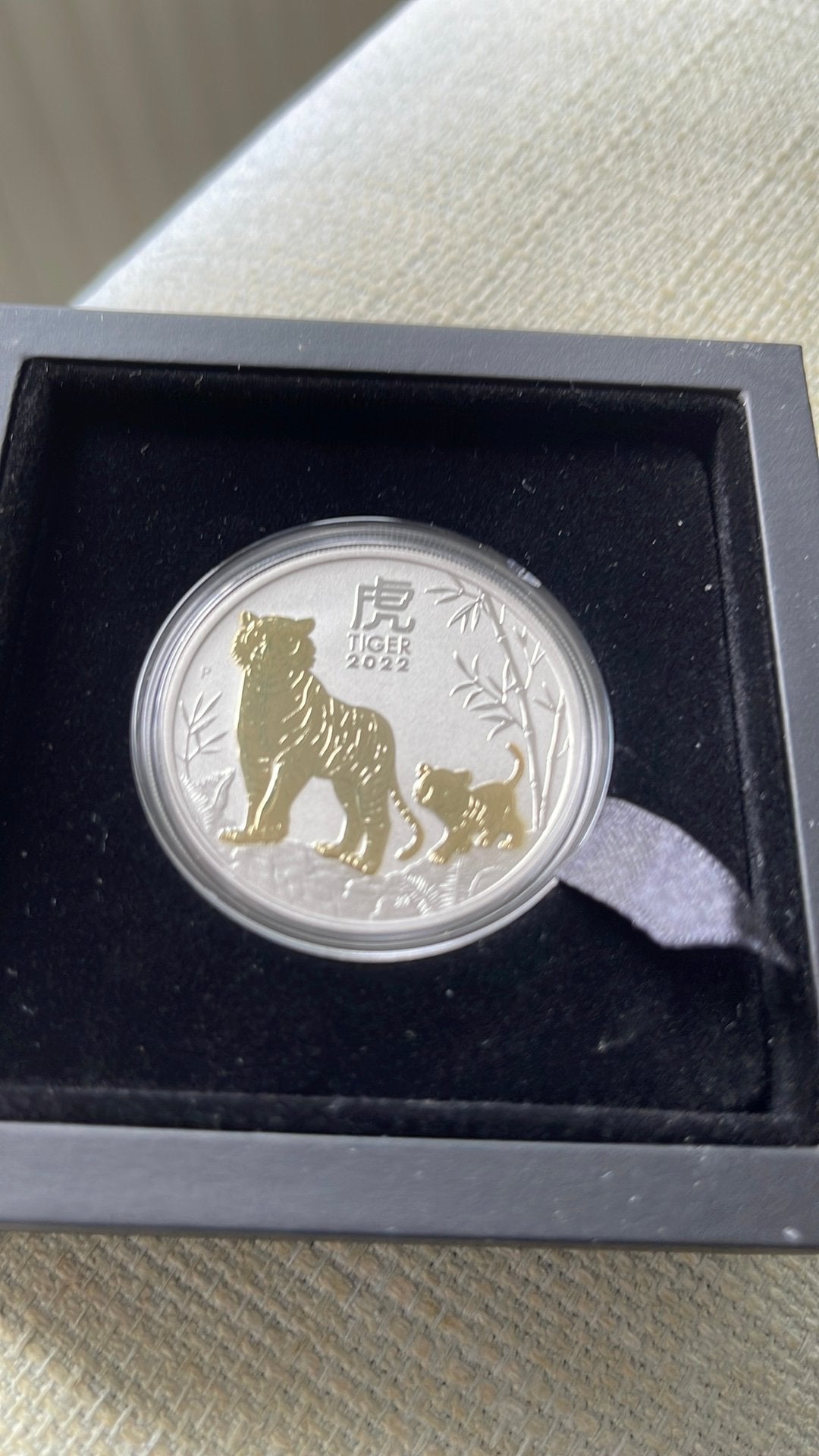 Lunar 3-Jaar van de Tijger 2022-Gilded 1 oz, Ophalen of Verzenden, Losse munt, Zilver