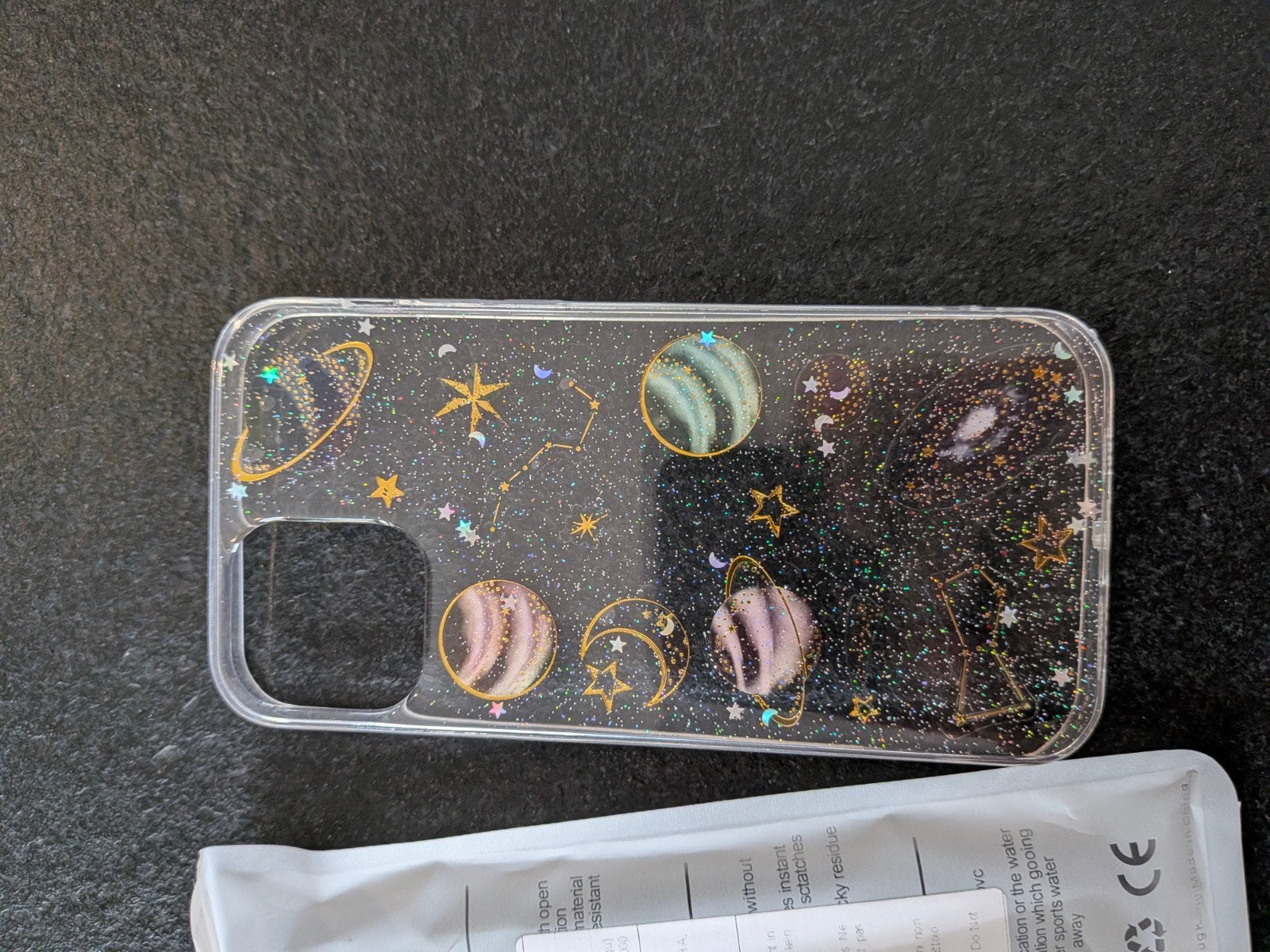 Glitter iPhone hoesje met planeten en sterren (nieuw), Kunststof, Overige merken, Nieuw, Ophalen of Verzenden