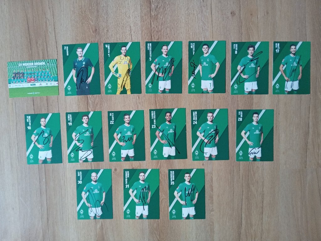 Gesigneerde 2019-2020 spelerskaarten van SV Werder Bremen, Verzamelen, Sportartikelen en Voetbal, Ophalen of Verzenden, Nieuw