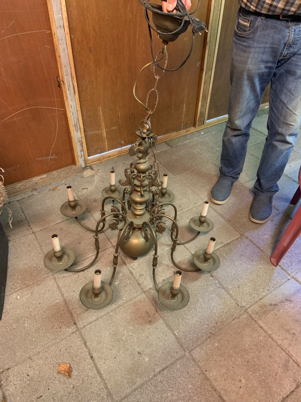 8 arm bronzen kroonluchter, Ophalen, Zo goed als nieuw