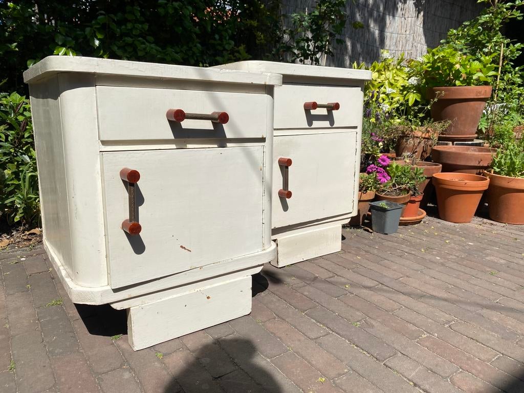 Vintage jaren 50 nachtkastjes – mid century – originele set, Huis en Inrichting, Slaapkamer | Nachtkastjes, Ophalen, Gebruikt