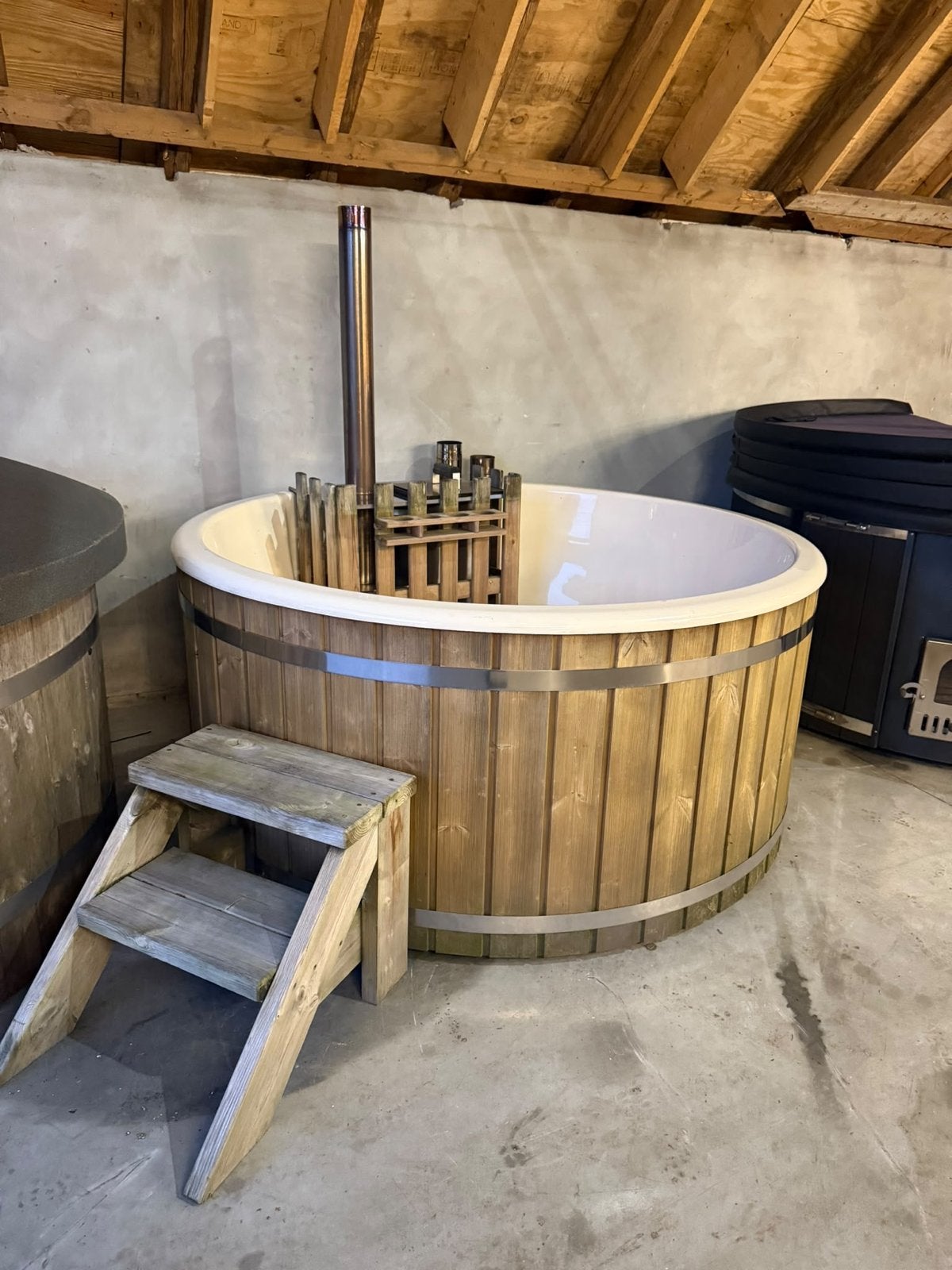 Hottub (thermowood) interne kachel, Ophalen of Verzenden, Zo goed als nieuw, Trap, Vast