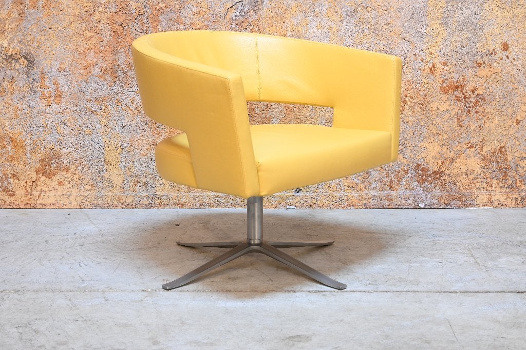 ZGANieuw gele leren Montis Turner design draaifauteuil, Huis en Inrichting, Montis, Montis, 75 tot 100 cm, Ophalen of Verzenden