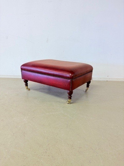 Hocker in rundleer van Jeantique, Ophalen, Gebruikt, Engels / Klassiek / Ambachtelij, Leer