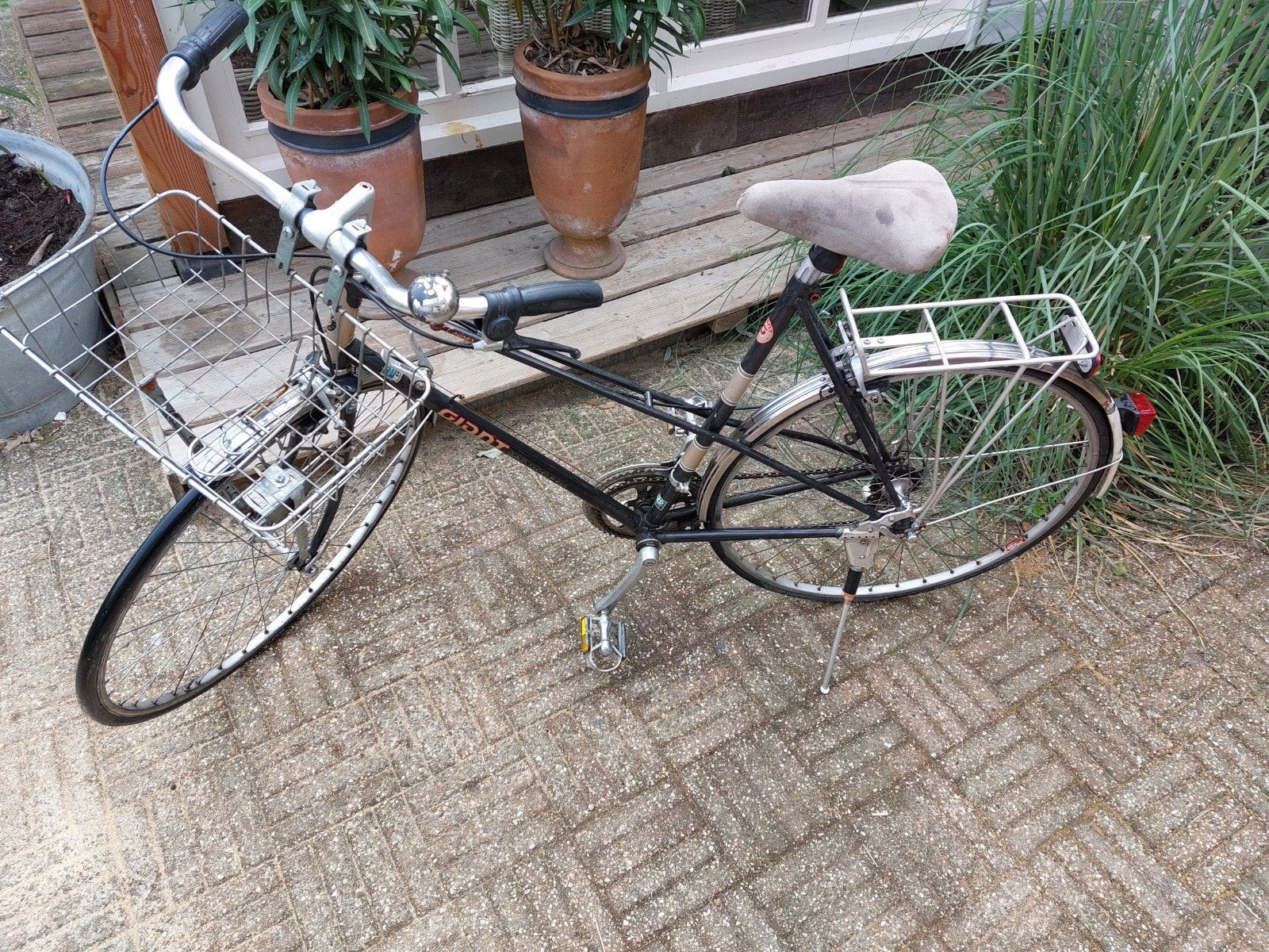 Giant stadsfiets met mand en bagagedrager, Terugtraprem, Versnellingen, 53 tot 56 cm, Gebruikt