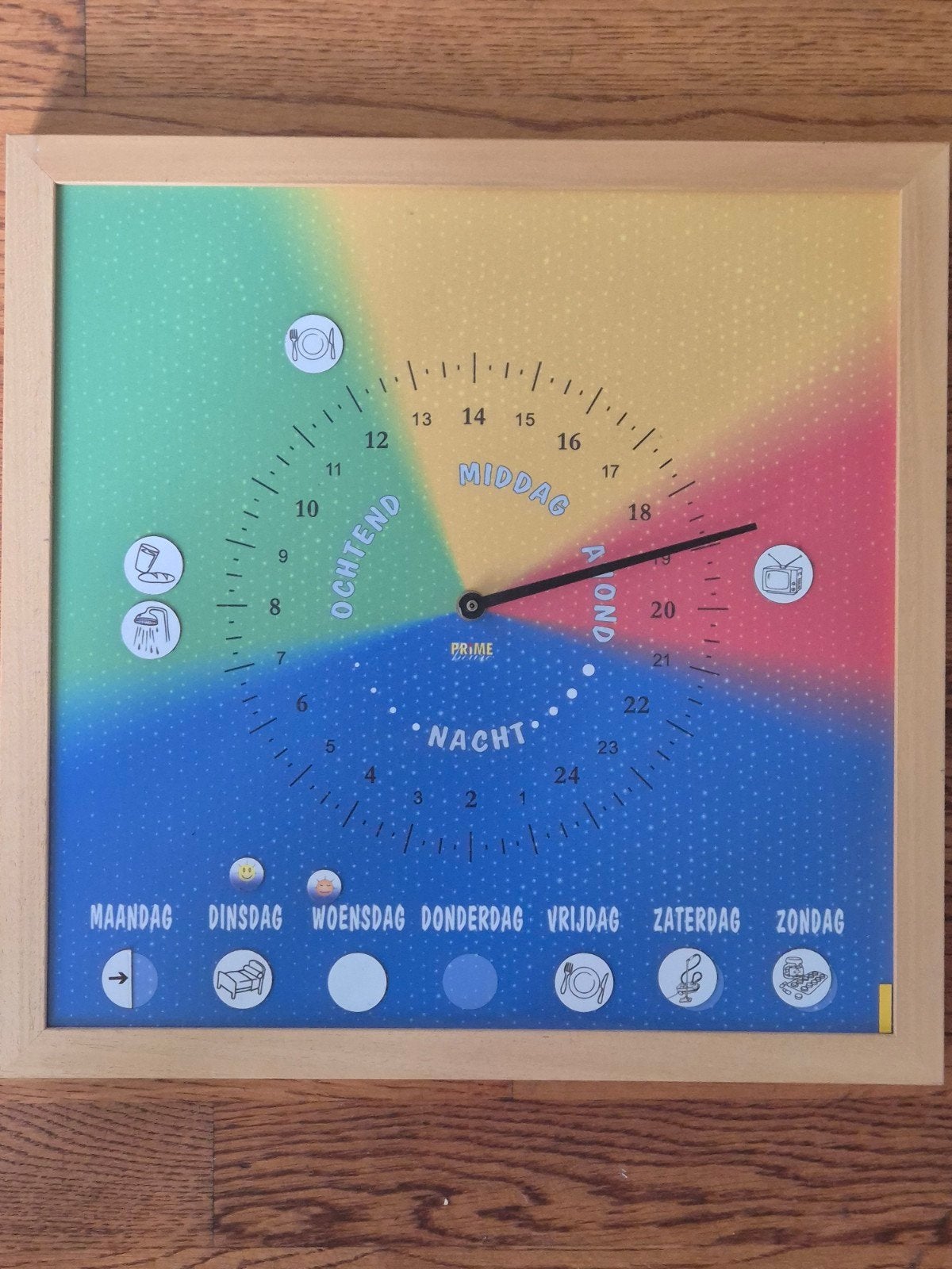 Dagritmeklok voor mensen met dementie en voor kinderen, Ophalen of Verzenden, Zo goed als nieuw, Analoog, Wandklok