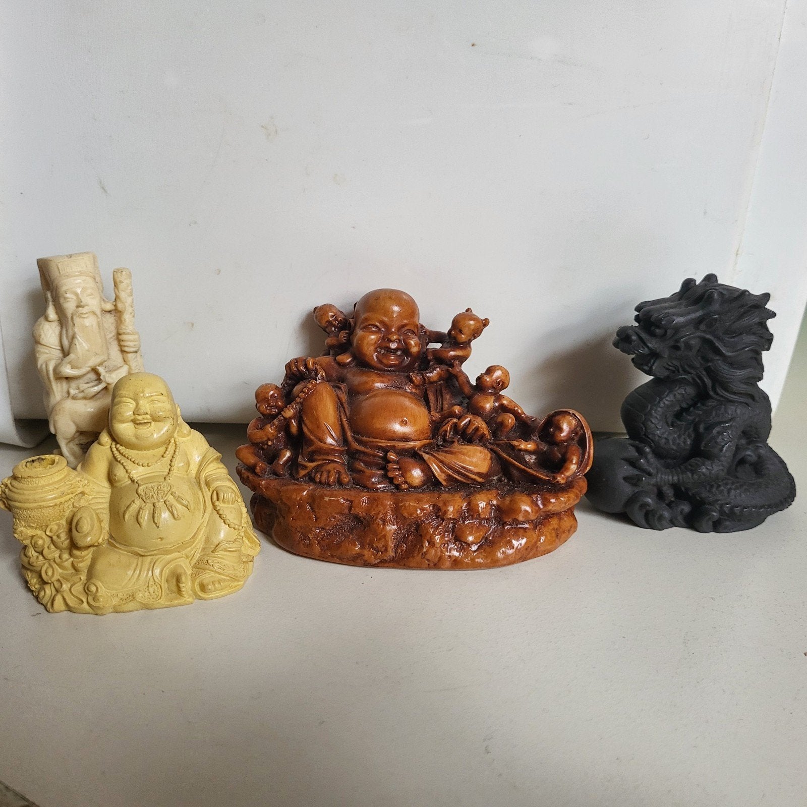 Set van 4 Boeddha en Oosterse beeldjes, Gebruikt, Verzenden, Composieten, Meerkleurig