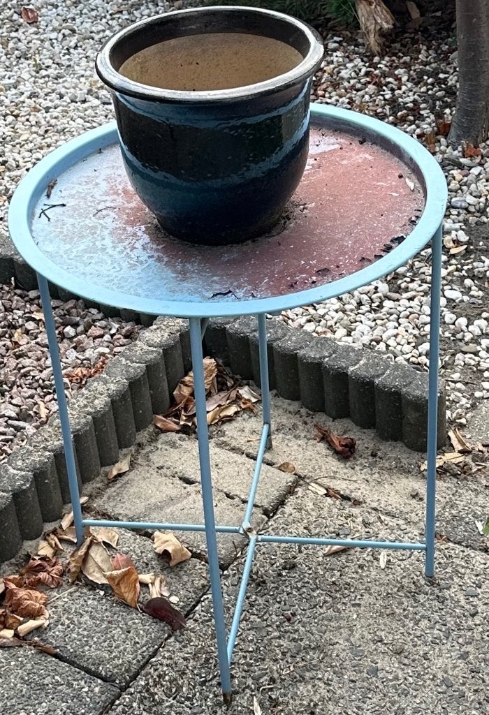 tuintafeltje grieks blauw en geglazuurde bloempot, Ophalen, Rond, Zo goed als nieuw, Minder dan 40 cm