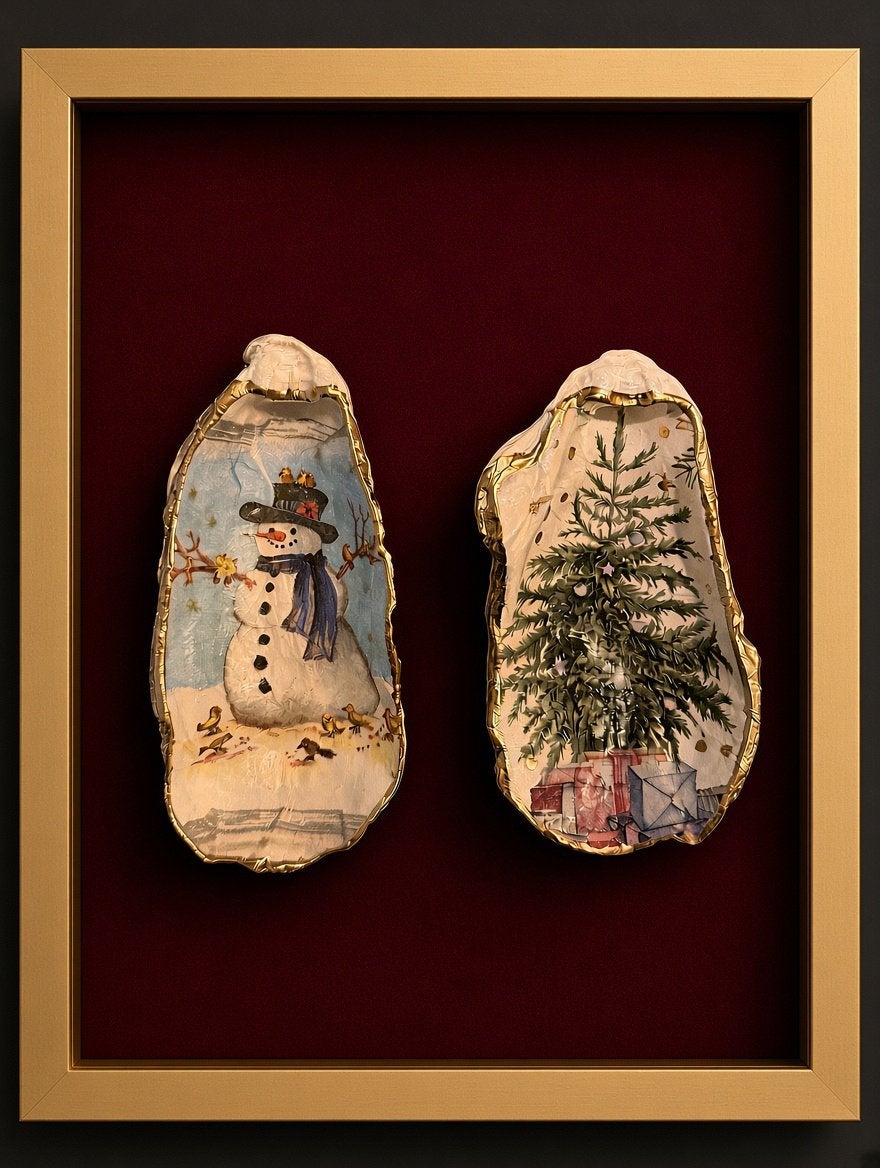 Unieke handgemaakte oesterschelpen in kerstsfeer, Verzenden, Goud, Natuurlijk materiaal, Handgemaakt