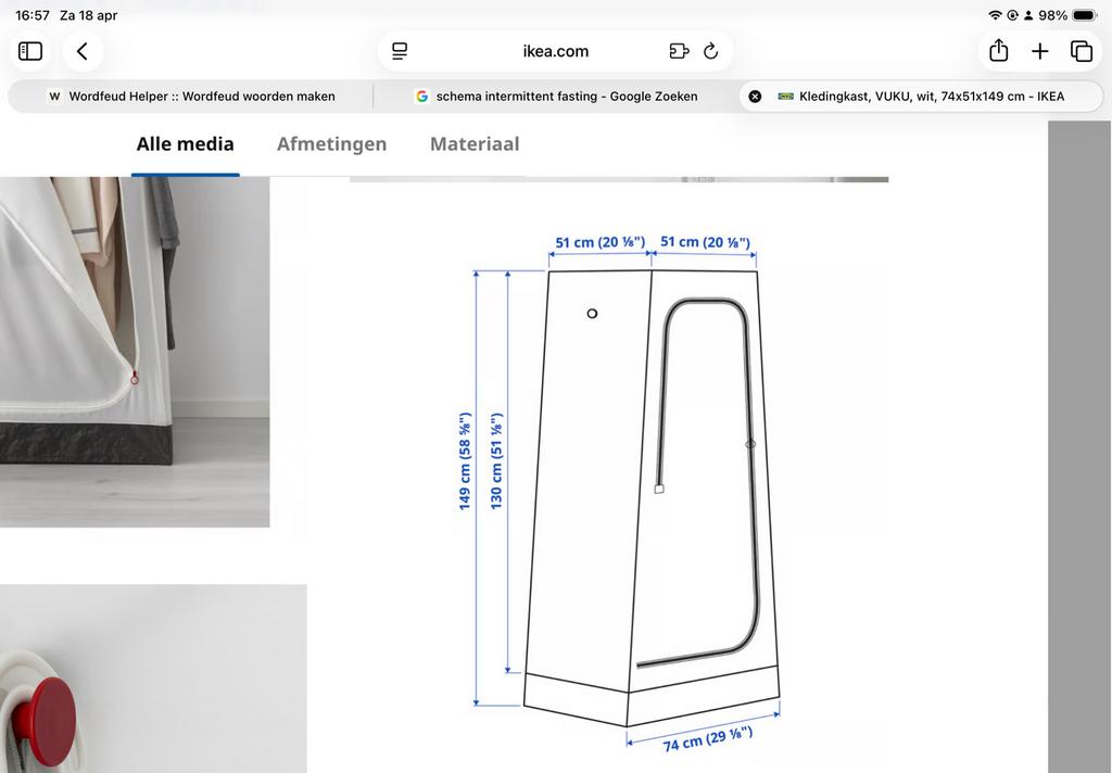 IKEA VUKU kledingkast, wit ideaal in voortent, Huis en Inrichting, Kasten | Kledingkasten, Ophalen, Gebruikt, 50 tot 75 cm