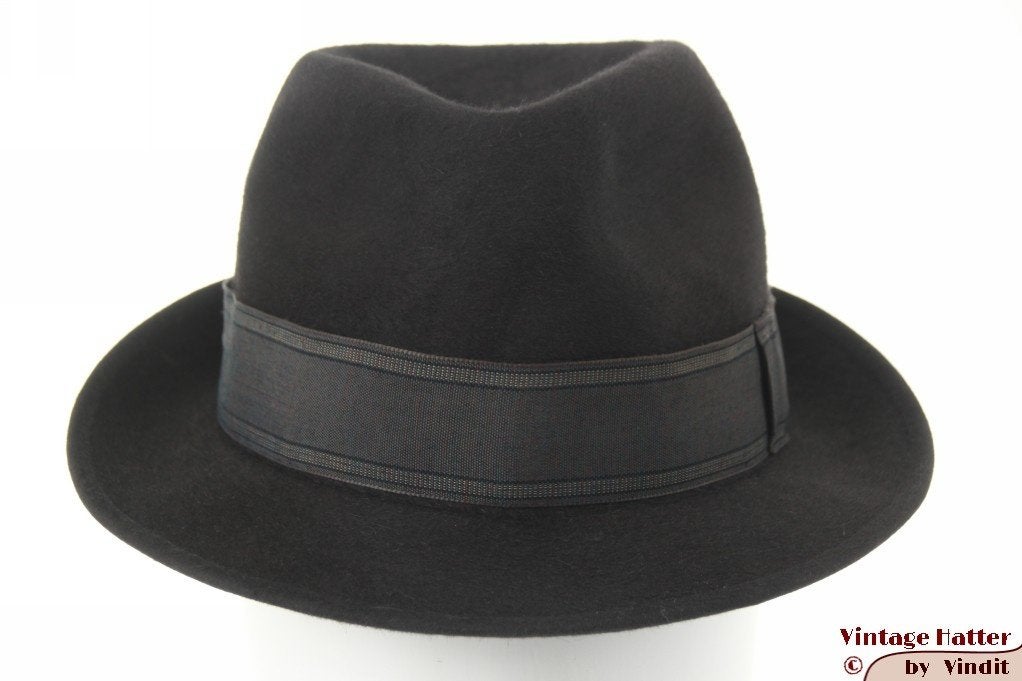 Vintage Gleufhoed Panizza donker grijs kort haarvilt 56, Hoed, Ophalen of Verzenden, Panizza, 57 cm (M, 7⅛ inch) of minder
