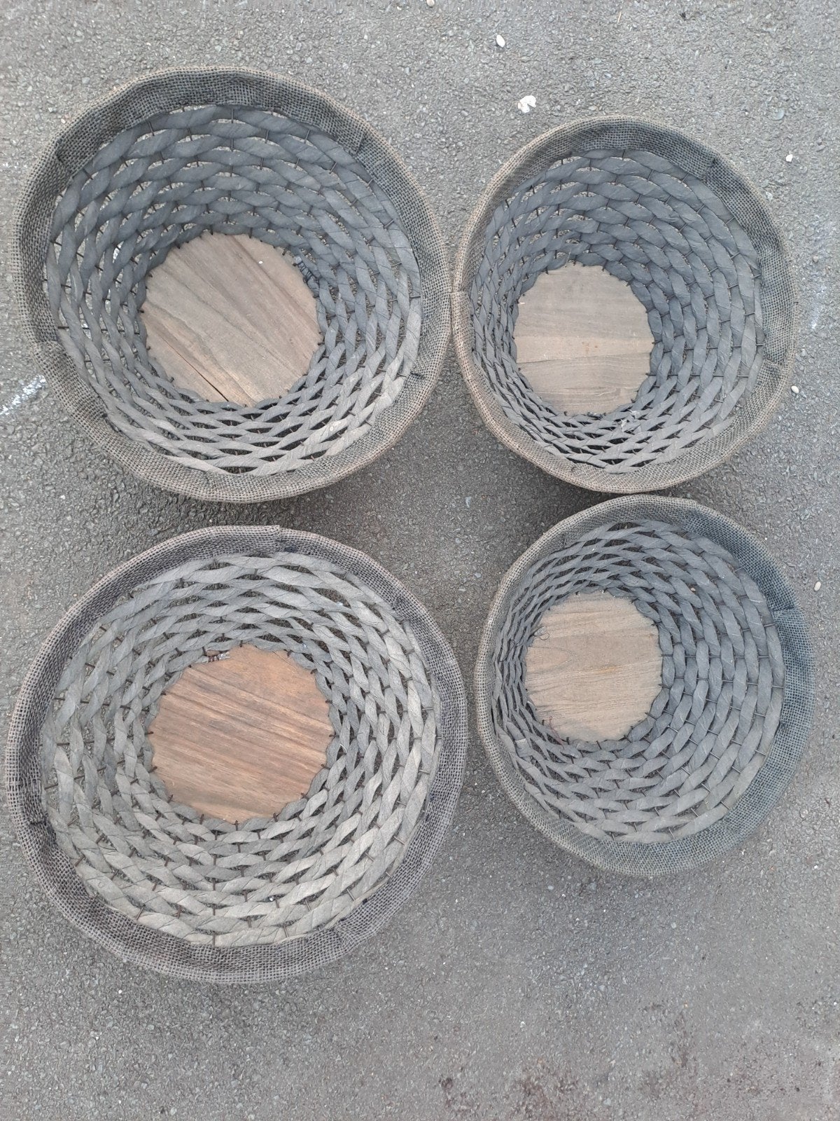 Set 4 rieten broodmanden of voor decoratie, Gebruikt, Gevlochten, Mand, Rond