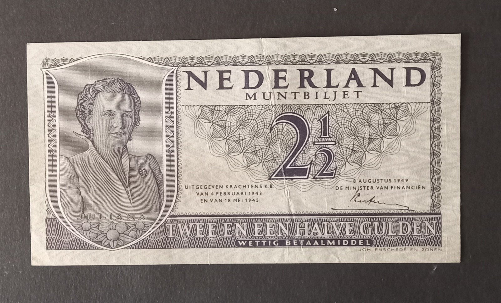 Nederlands Muntbiljet 2½ Gulden 1949 Juliana, Postzegels en Munten, Bankbiljetten | Nederland, Ophalen of Verzenden, 2½ gulden