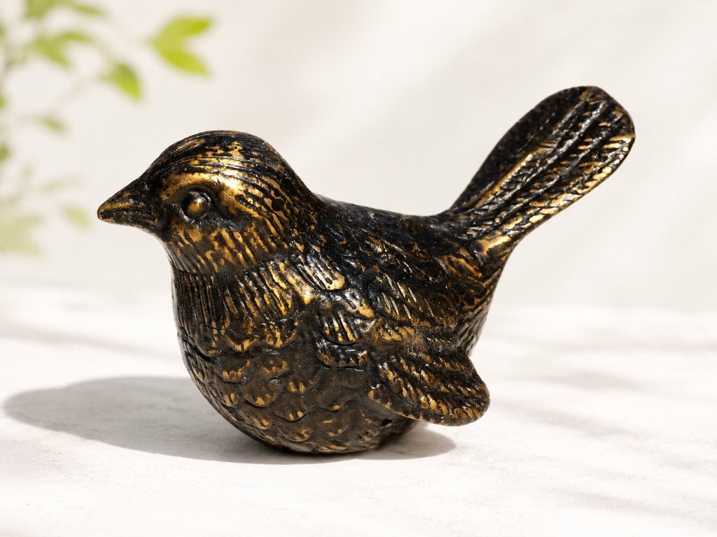 WINTERKONINKJE / VOGEL / Bronzen tuinbeeld, Dierenbeeld, Nieuw, Info@huisentuindecoratiemarie.nl, Huis en tuin decoratie marie