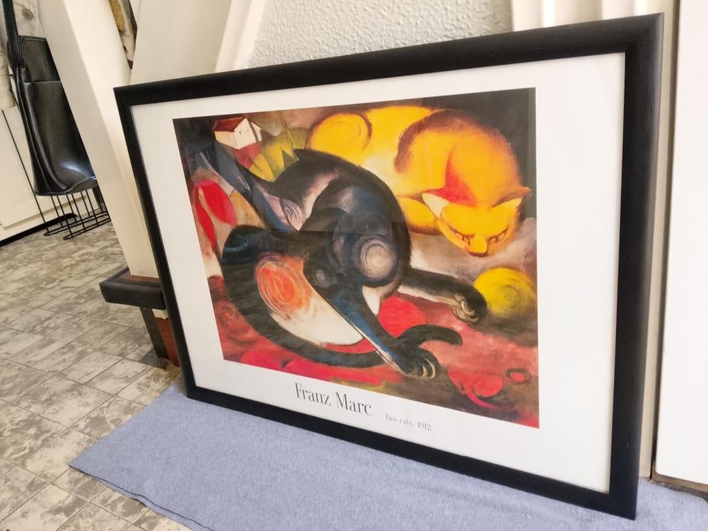 Franz Marc 'Twee Katten' ingelijste poster, Ophalen, 50 tot 75 cm, Zo goed als nieuw, Foto of Poster