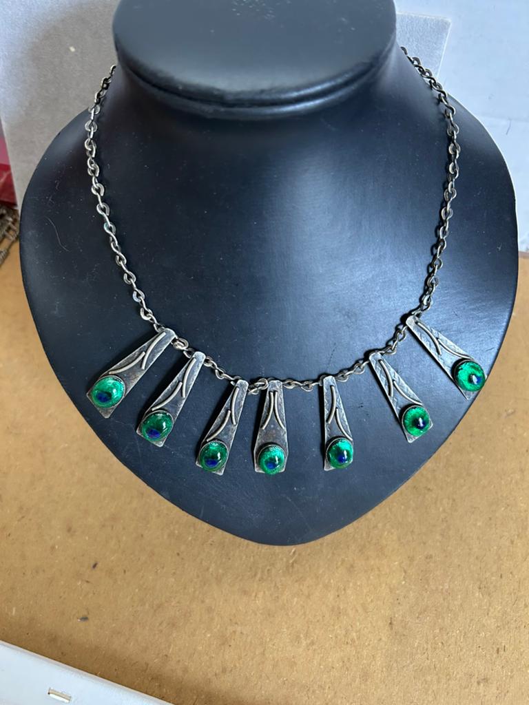 Mooie Vinted ketting jaren 60 Pauwenoog ketting, Sieraden, Tassen en Uiterlijk, Antieke sieraden, Ophalen of Verzenden, Overige materialen