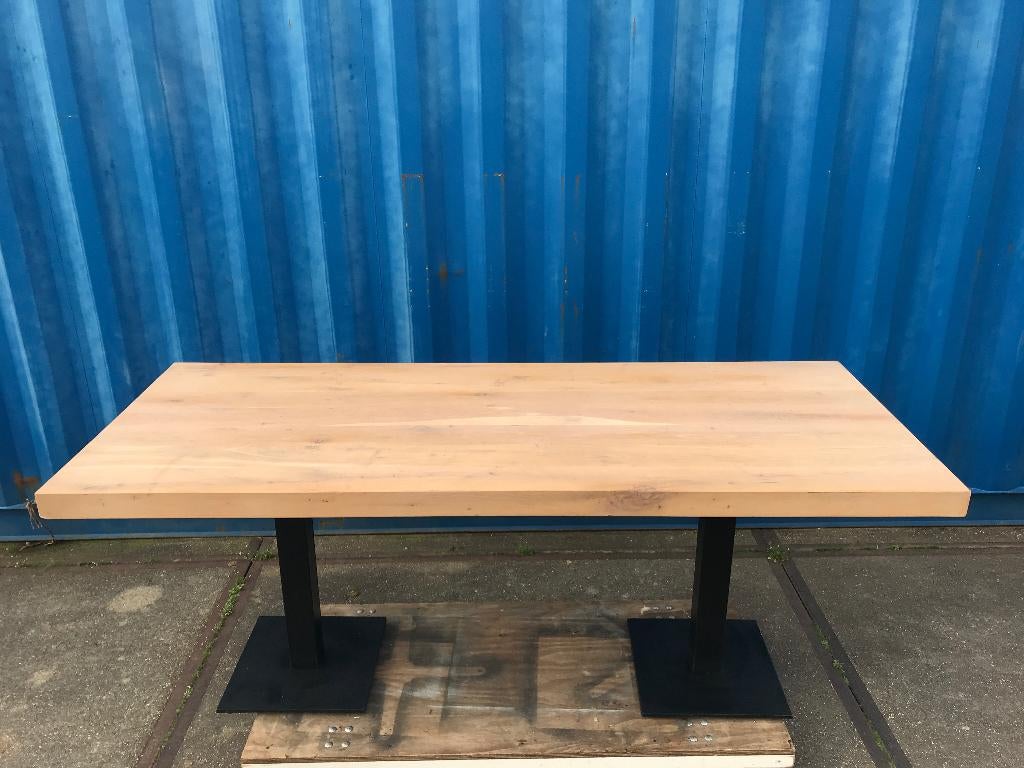 massief balken eiken design eettafel/werktafel/tuintafel, Huis en Inrichting, Ophalen, 200 cm of meer, 50 tot 100 cm, Zo goed als nieuw