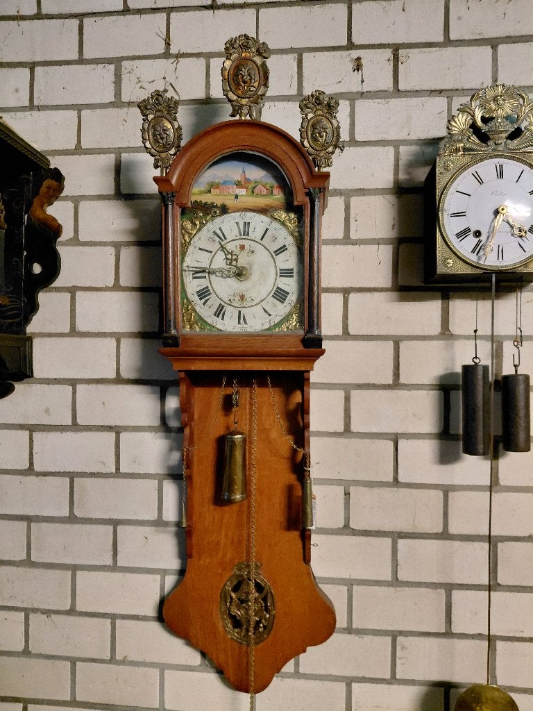 Antieke Friese staartklok licht eiken kast, 19e eeuw., Ophalen